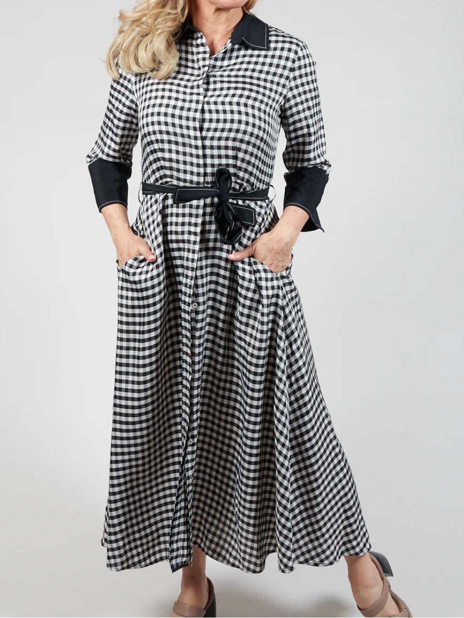 Beatrice B Black White Plaid Midi Dress